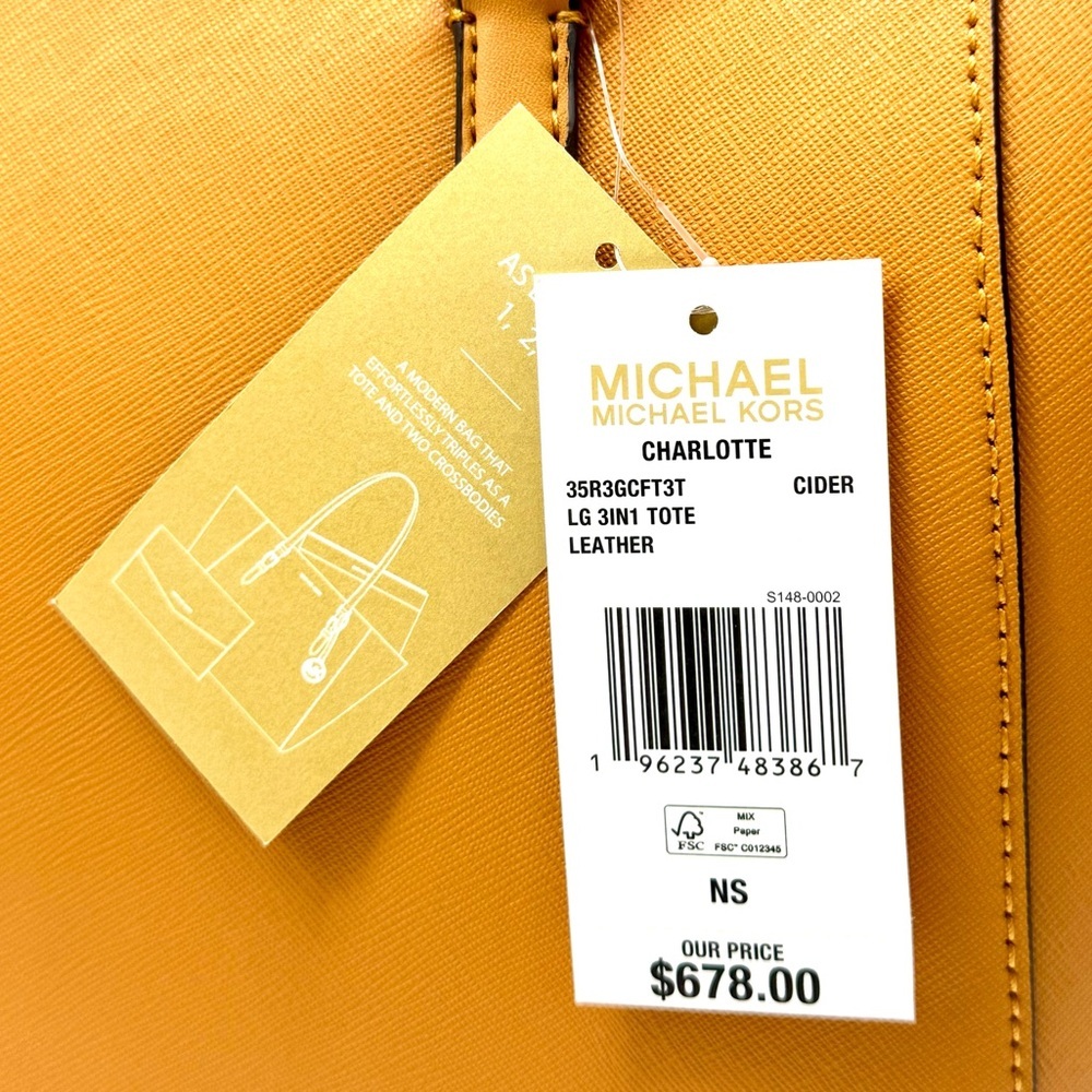 Michael Kors Charlotte LG Tote Bag 3 IN 1 Leather Shoulder Bag Cider - Picture 13 of 13